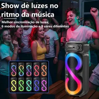 Caixinha de som Bluetooth portátil FM com microfones RGB — foto do produto