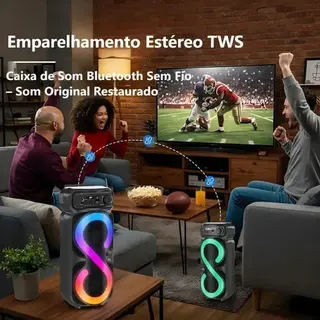 Caixinha de som Bluetooth portátil FM com microfones RGB — foto do produto