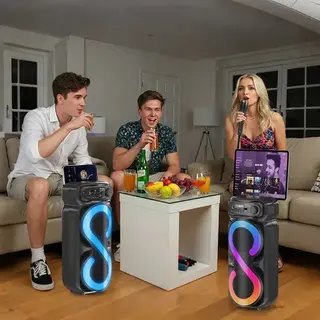 Caixinha de som Bluetooth portátil FM com microfones RGB — foto do produto