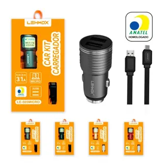 Kit 10 carregadores veicular 3.1A dual USB com cabo Lehmox V8 LE-505 — foto do produto