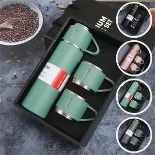 Kit garrafa térmica inox à vácuo 500ml + 3 canecas - JL-051 — foto do produto