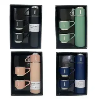 Kit garrafa térmica inox à vácuo 500ml + 3 canecas - JL-051 — foto do produto