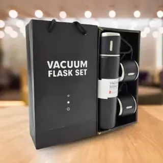 Kit garrafa térmica inox à vácuo 500ml + 3 canecas - JL-051 — foto do produto