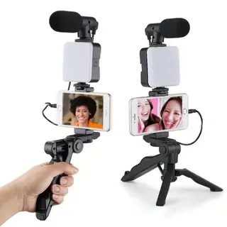 Kit gravação 4 em 1 com controle remoto suporte celular LED — foto do produto
