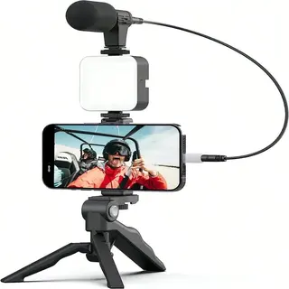 Kit gravação 4 em 1 com controle remoto suporte celular LED — foto do produto