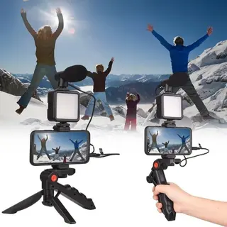 Kit gravação 4 em 1 com controle remoto suporte celular LED — foto do produto