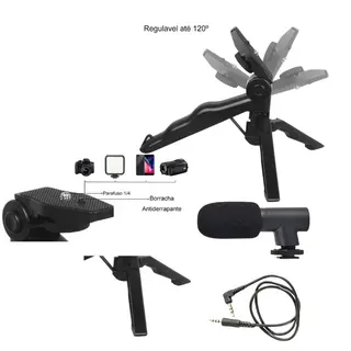 Kit gravação 4 em 1 com controle remoto suporte celular LED — foto do produto