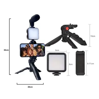 Kit gravação 4 em 1 com controle remoto suporte celular LED — foto do produto