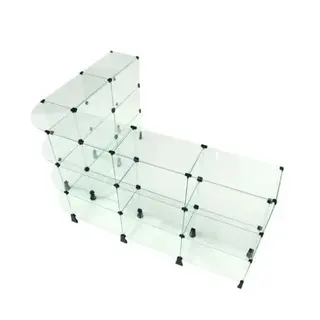 Balcão de vidro em l 130 x 180l x 100A x 30p
